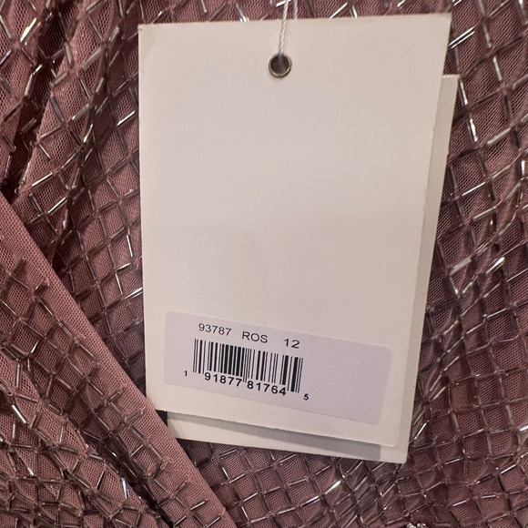 Mac Duggal Beaded Lattice Gown 93787 Rose Pink V-Neck Maxi Dress Womens 12 NEW - Picture 4 of 11